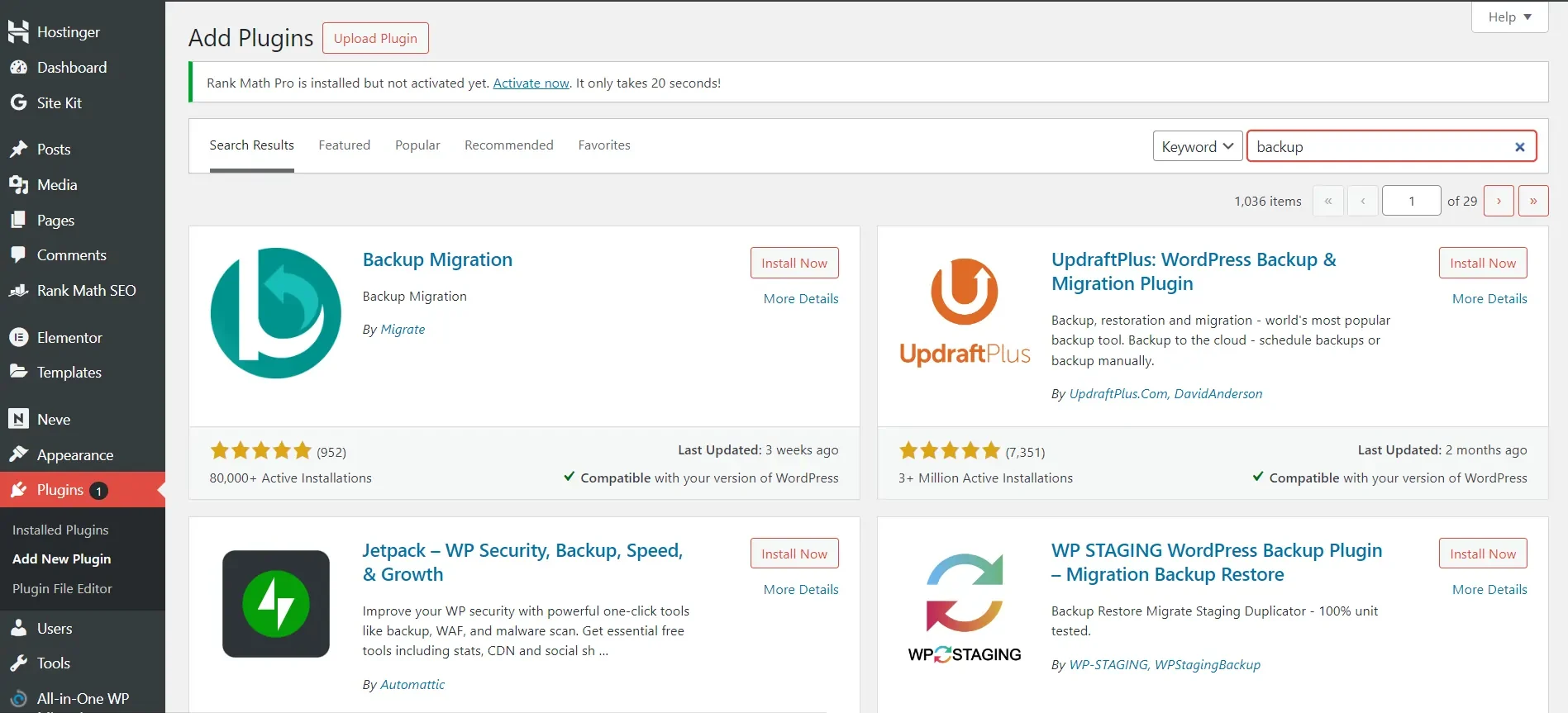 backups for WordPress: Plugin search